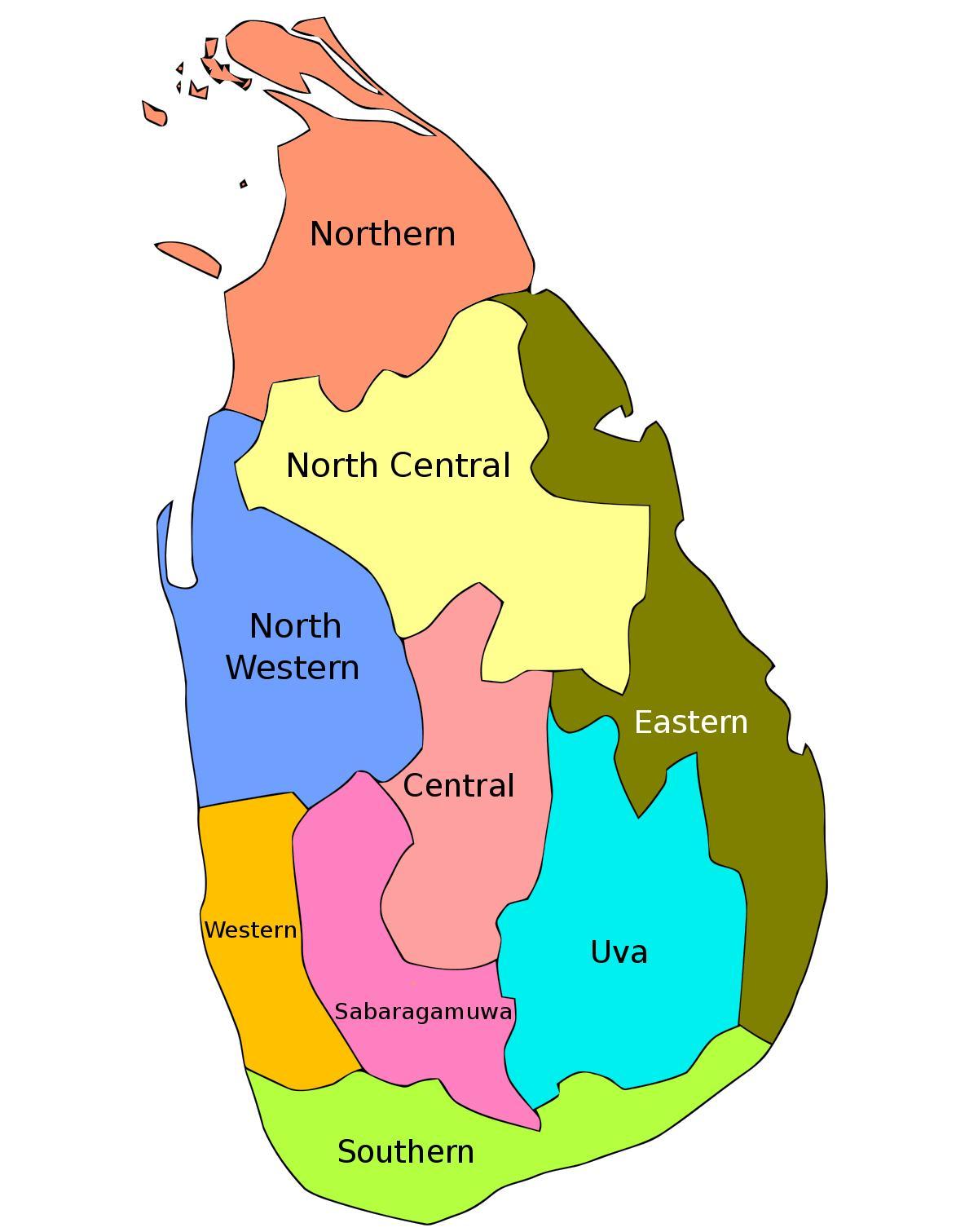سریلانکا نقشه استان مناطق