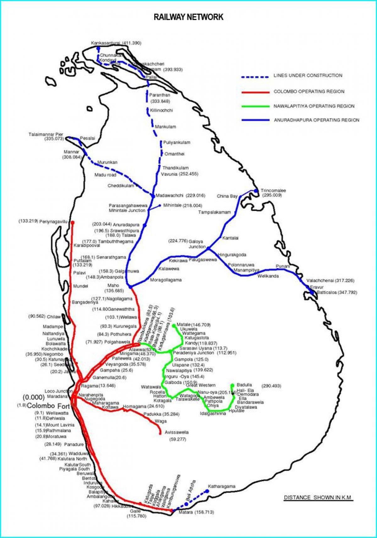 نقشه مسیر راه آهن سریلانکا