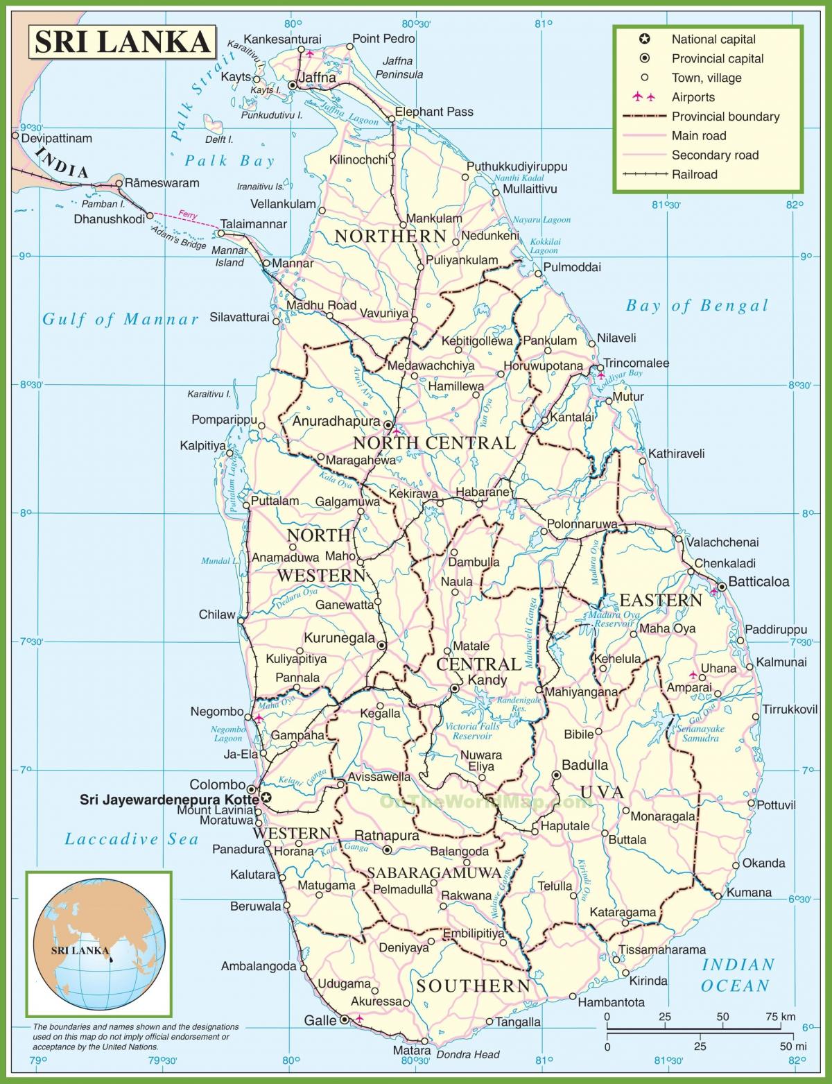 یک نقشه از سریلانکا