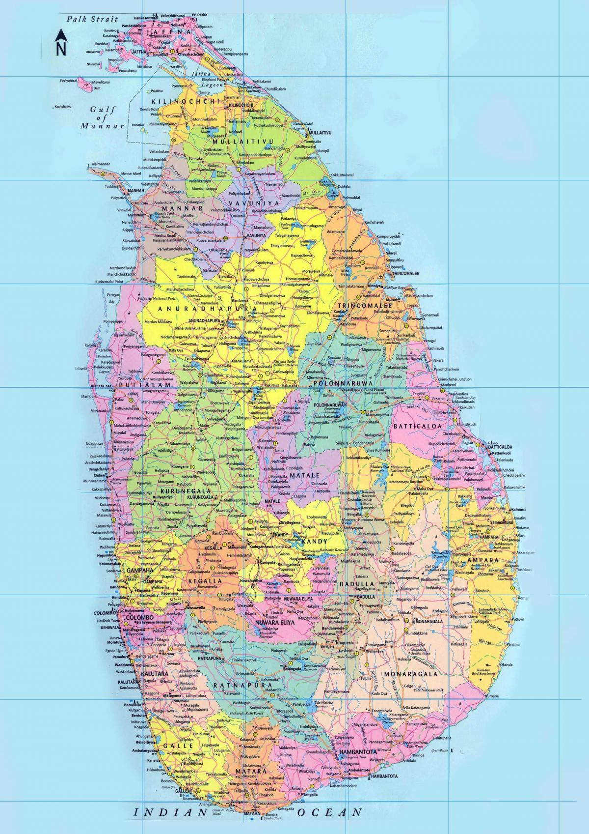 نقشه دقیق از سریلانکا با جاده ها