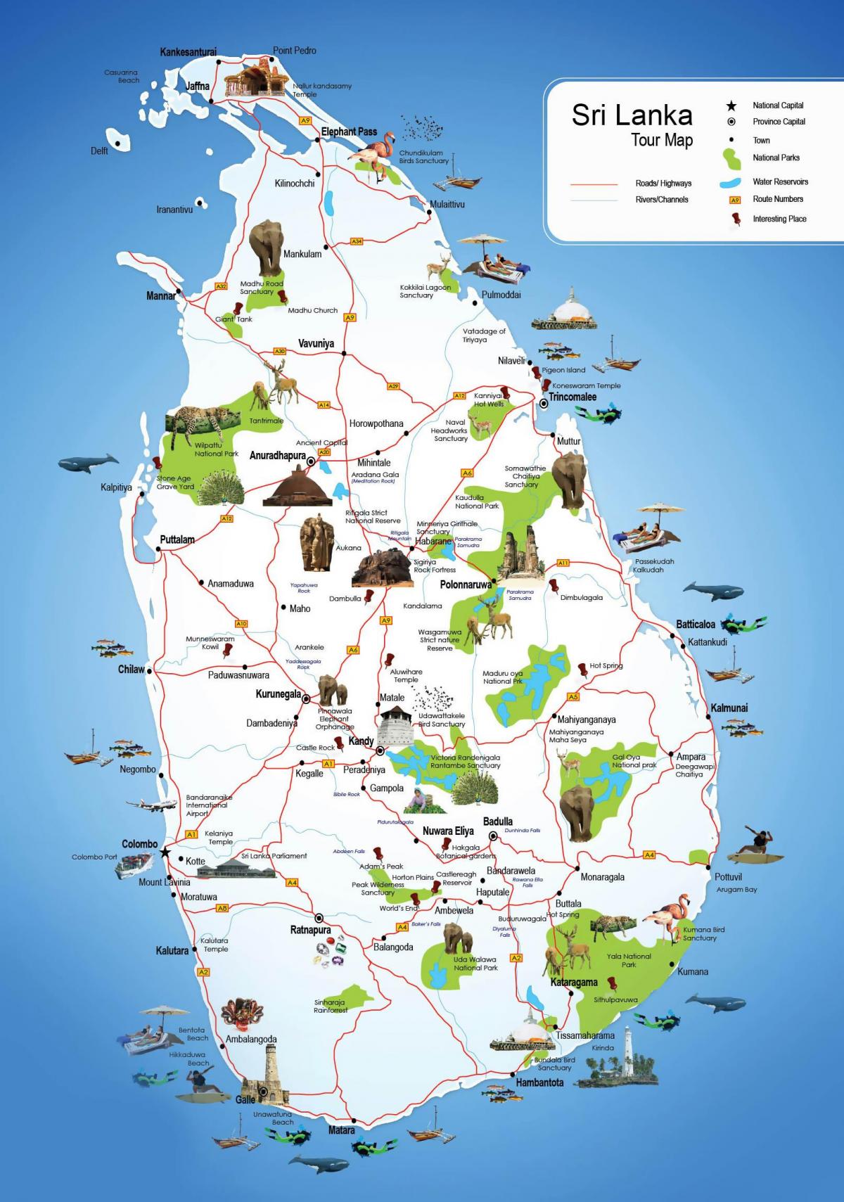 مکان های گردشگری در سریلانکا نقشه